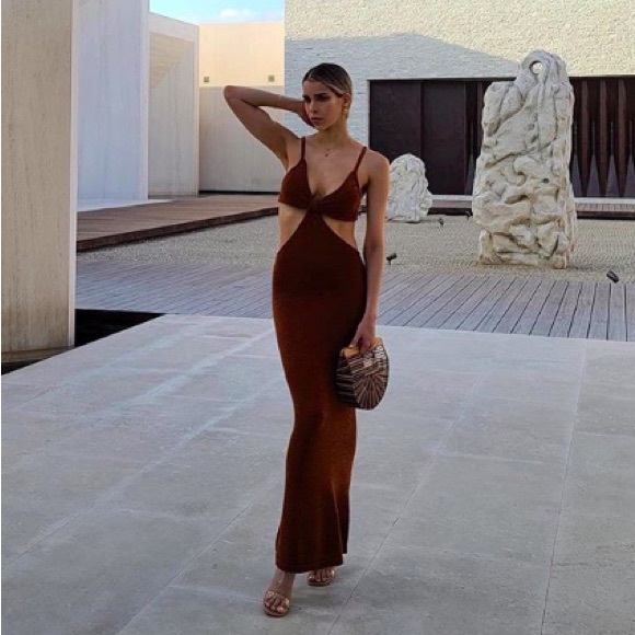 Cult Gaia Serita Maxi Knit Dress Amber Rust Brown S - Picture 8 of 13